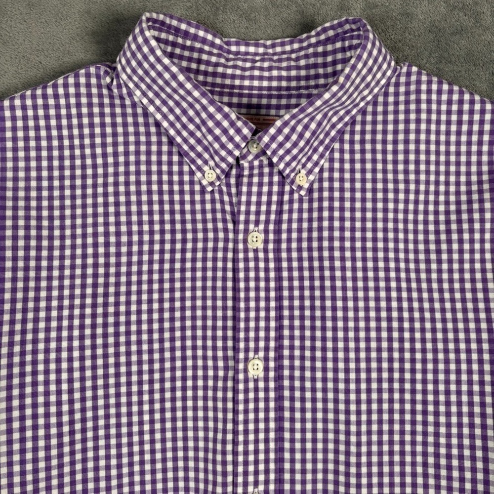 J Press Button Down Shirt Mens Medium Purple Gingham Check Cotton Long Sleeve - Picture 10 of 16